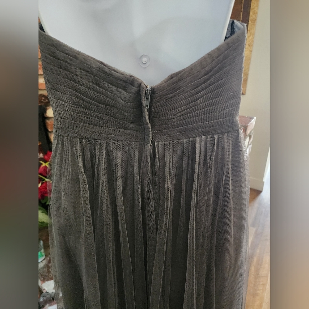 Jenny Yoo Gray Strapless Chiffon Gown Bridesmaid Formal Homecoming Dress - Picture 5 of 10